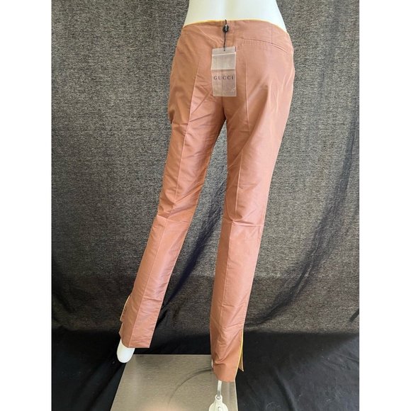 NWT Authentic Gucci Pants Dress Brown Gold Trim Seta Silk Straight Leg 40 US 4 S - Picture 7 of 12